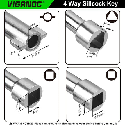 Viganoc 2Pc. 4 Way Sillcock Key Set, Utilities Key, Multi-Functional Water Key, Fits Most Sillcock, Stopcock, Water Spigots, Wall-Hydrant, Control Cabinet and Valves
