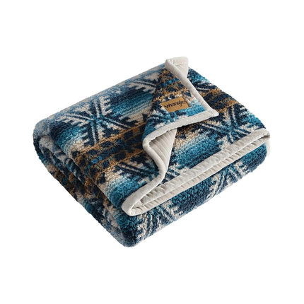 Wrangler - Manta, Ropa de Cama Sherpa Súper Suave con Reverso de Pana, Inspirada en Yellowstone, Ropa de Cama de Lujo Occidental, Certificado Oeko-Tex (Turquesa Frontera, 50" x 60")