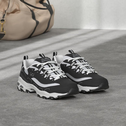 Skechers Women's D'lites-biggest Fan Trainers, Black Trubuck/ White Mesh/ Silver Trim, 2 UK