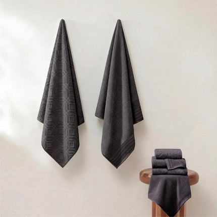 Modern Threads 6 Piece Set, 2 Bath Towels, 2 Hand Towels, 2 Washcloths Yarn Dyed Diamond Gate Jacquard Towel Set Charcoal