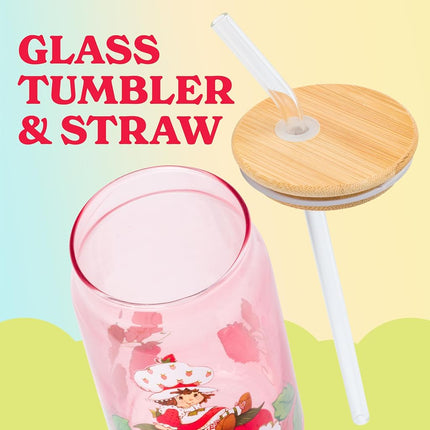 Silver Buffalo Strawberry Shortcake Vintage Glass Tumbler with Lid, 16oz