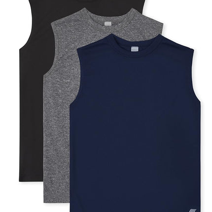 The Children's Place Boys Performance Muscle Tank Top 3-Pack, Black/Gray/Blue, X-Large