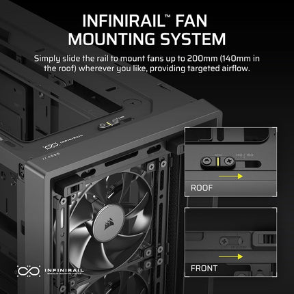 CORSAIR FRAME 4000D RS Modular Mid-Tower ATX PC Case – High Airflow, 3x Pre-Installed RS Fans, InfiniRail™ Fan Mounting System, ASUS BTF, MSI Project Zero, Gigabyte Project Stealth – Black