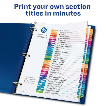 Avery Ready Index Table of Contents Dividers, 31-Tab Set, Case Pack of 12 (11129)