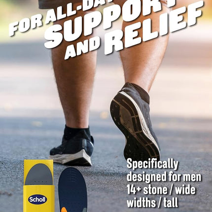 Dr. Scholl's Heavy Duty Support Insoles for Men - Designed for Big & Tall Men 90+kg, Wide Feet, Shock Absorbing, Arch Support, Distributes Pressure, Trim to Fit Inserts, 1 Pair, UK Size 7-12