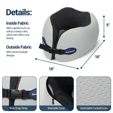 Season Guard Travel Head Support Neck Pillow, Cervical Spine Support Pillows for Flight Headrest Sleep, Cozy Soft Airplane Car Office Rest Adult Kids, A01 Wide Strape with Breathable Cover, Light Grey