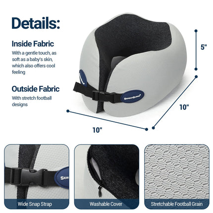 Season Guard Travel Head Support Neck Pillow, Cervical Spine Support Pillows for Flight Headrest Sleep, Cozy Soft Airplane Car Office Rest Adult Kids, A01 Wide Strape with Breathable Cover, Light Grey