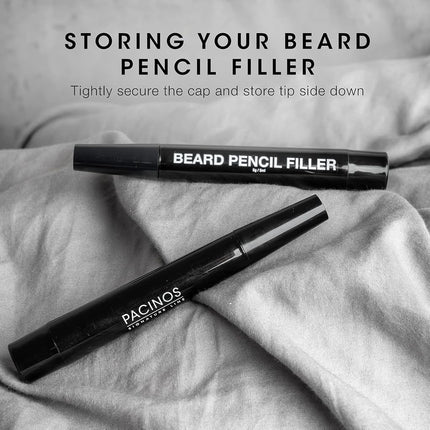 Pacinos Beard Pencil Filler - Water Proof, Long Lasting Coverage & Natural Finish - Beard, Moustache & Eyebrows - Micro-Fork Tip for Seamless Application - Includes Bristle Brush for Blending (Black)
