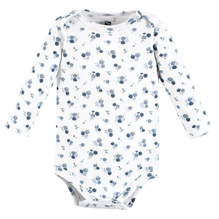 Hudson Baby unisex-baby Cotton Long-sleeve Bodysuits, Blue Toile, 9-12 Months
