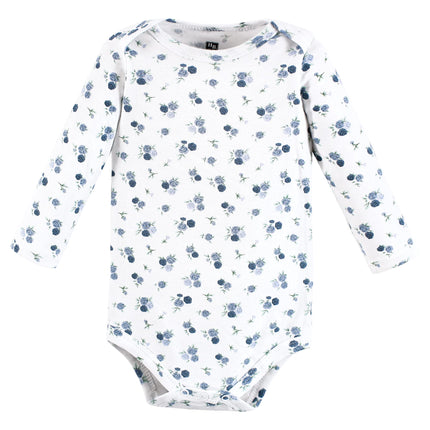 Hudson Baby unisex-baby Cotton Long-sleeve Bodysuits, Blue Toile, 9-12 Months