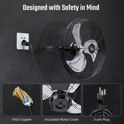 Simple Deluxe Ventilador Industrial de Pared de 18 Pulgadas, Ventilador de Metal de Ventilación Comercial de 3 Velocidades para Almacén, Invernadero, Taller, Patio, Fábrica y Sótano, Alta Velocidad, Negro