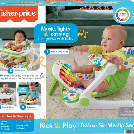 Fisher-Price Portable Baby Chair Kick & Play Deluxe Sit-Me-Up Seat with Piano Learning Toy & Snack Tray for Infants to Toddlers