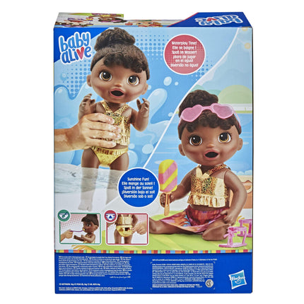 Baby Alive Sunshine Snacks Doll, Eats and Poops, Summer-Themed Waterplay Baby Doll, Ice Pop Mold, Toy for Kids Ages 3 and Up, Black Hair