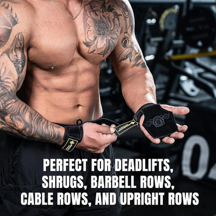 MANUEKLEAR Weightlifting Wrist Straps with Cushion Wrist Loop,Leather Weight Lifting Wrist Straps for Deadlifts, Powerlifting, Heavy Shrug for Men/Women (Black)