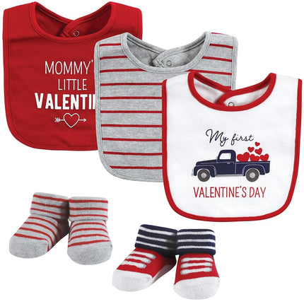 Hudson Baby Unisex Baby Cotton Bib and Sock Set, Valentine Truck, One Size