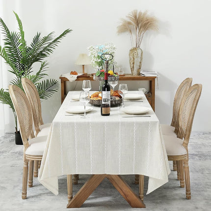 Chassic 60 x 104 inches Farmhouse Style Linen tablecloths, Wrinkle Resistant Washable Dining Room Table Cloths for 6 Foot Rectangle Tables - Ivory