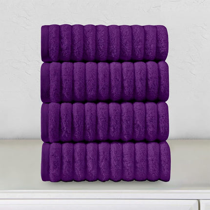Elegant Comfort Luxury 100% Turkish Cotton Corduroy Ribbed 4 Pack Hand Towel Set 16 x 28 Inch - Absorbent, Super Soft, Quick Dry, Premium Towels for Bathroom, Gym, Spa and Hotel Use, Purple