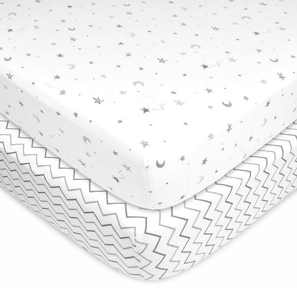 American Baby Company Lot de 2 draps de berceau en jersey de coton imprimé pour matelas de berceau standard et de tout-petit, motif étoile grise/zigzag gris, pour garçons et filles