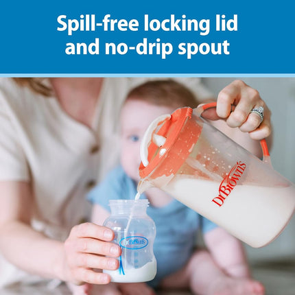 Dr. Brown's Baby Formula Mixing Pitcher with Adjustable Stopper, Locking Lid, & No Drip Spout, 32oz, BPA Free, Blue