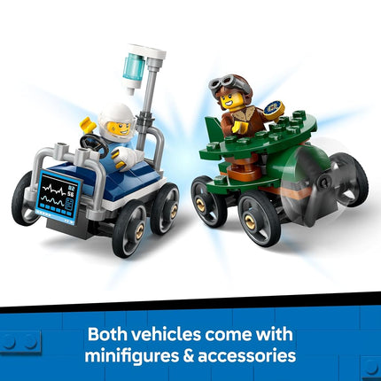 LEGO City Airplane vs. Hospital Bed Race Car Pack Toy - Soapbox Car Toys for 5+ Year Old Boys & Girls - Fun Gifts for Birthdays & Holidays - Building Set Includes 2 Minifigures - 60459