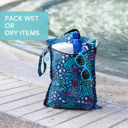 Bumkins Waterproof Wet Bag for Baby, Travel, Swim Suit, Cloth Diapers, Pump Parts, Pool, Beach, Gym Clothes, Toiletry, Hook to Stroller, Daycare, Zipper Reusable Wetdry Packing, 2-pk Jungle and Animal