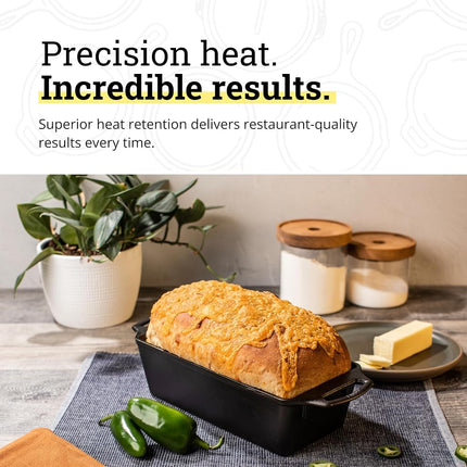 Lodge 10 Inch Pre-Seasoned Cast Iron Loaf Pan - Dual Handles - Unparalleled Heat Retention for Consistent, Even Baking - Black