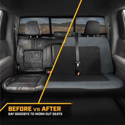 CAT MeshFlex Charcoal & Black Rear Seat Cover for Car – Durable Canvas & Mesh Design 60/40 Split Bench Protector for Cars, Trucks & SUVs – Back Seat Cover for Rear Bench – Interior Car Accessory