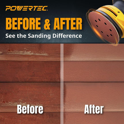 POWERTEC 100PK, 5 Inch 8 Hole Hook and Loop Sanding Discs, 320 Grit, Sandpaper for Random Orbital Sanders, 45032-P4