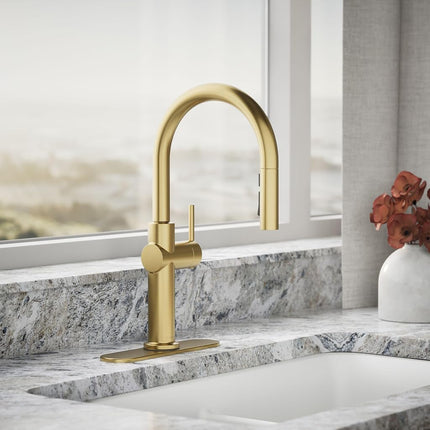 Kohler K-22972-2MB Crue Kitchen Sink Faucet, Brushed Modern Brass