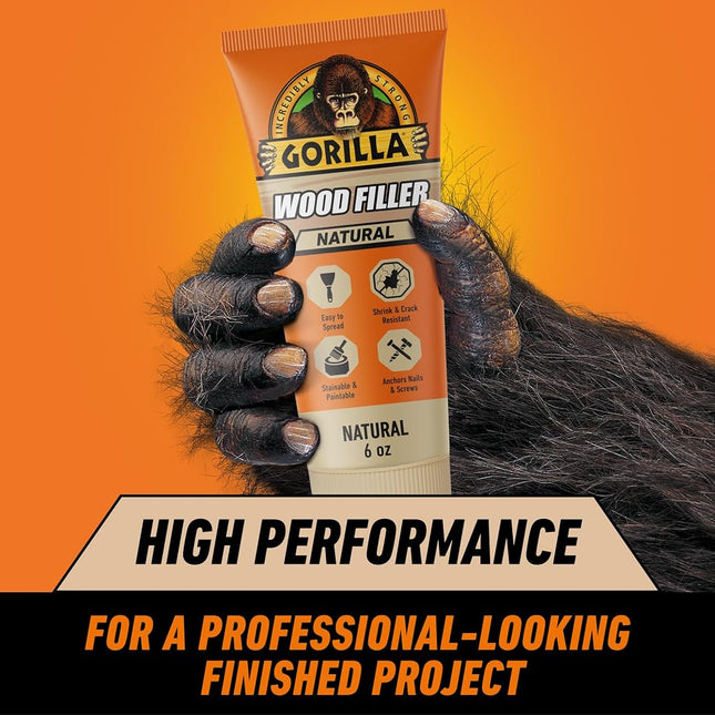Gorilla All Purpose Wood Filler, 6oz Tube, Natural (Pack of 1)