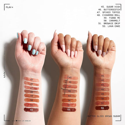 NYX PROFESSIONAL MAKEUP SIONAL MAKEUP Butter Gloss Brown Sugar, Non-Sticky Lip Gloss - Pack Of 3 (Sugar High, Spik