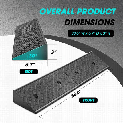 DNA MOTORING 2pcs 3" Rise Rubber Curb Ramp Heavy Duty Loading Driveway Ramp Threshold Ramp 38.6 in L x 6.7 in W x 3 in H for Loading Dock, Warehouse, Wheelchair, Motorcycles, Cars, TOOLS-00644