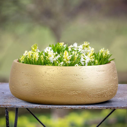 Olly & Rose Gold Home Decor Ceramic Planter Bowl - Shallow Indoor and Outdoor Plant Pot - Decorative Flower Pot and Garden Bowl (28.5cm)