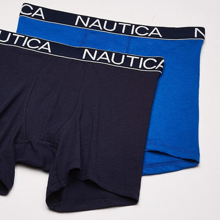 Nautica Men's 3-Pack Classic Cotton Stretch Boxer Briefs, Sea Cobalt/Peacoat/Sail Printnautica Red, L (Pack of 3)