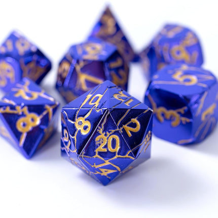 Metal Dice for DND - Ancient Cracked Lightning – Purple Gold Cracks