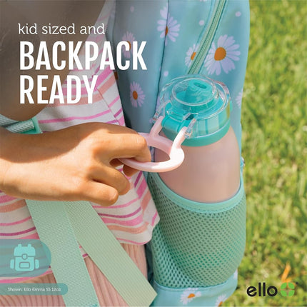 Ello Emma 14oz Vacuum Insulated Stainless Steel Kids Water Bottle with Straw and Built-in Carrying Handle and Leak-Proof Locking Lid for School Backpack, Lunchbox and Outdoor Sports, Tidal Wave