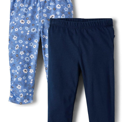 The Children's Place Baby Girls' Legging Pants, Blue Floral/Tidal Plain 2-Pack, Preemie