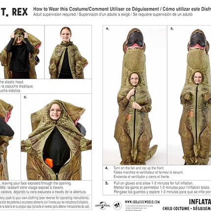 Rubies Jurassic World : Costume gonflable T-Rex avec son pour enfants, taille unique unisexe