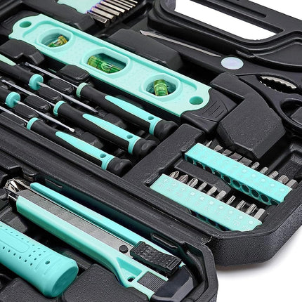 Amazon Basics Tool Kit with Storage Case, 142-Piece Household Tool Set for DIY Projects and Home Repairs, Turquoise