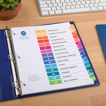 Avery 15 Tab Dividers for 3 Ring Binders, Customizable Table of Contents, Multicolor Tabs, 3 Sets (11074)