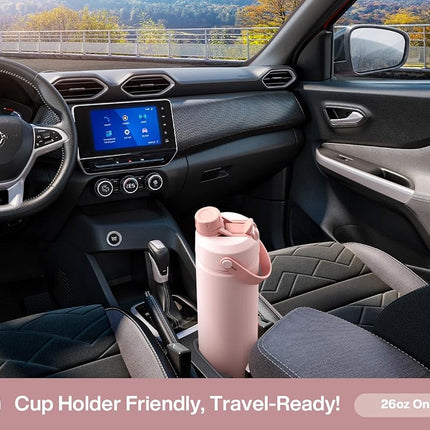 POWCAN 768 ml Insulated Water Bottle with 2-in-1 Straw and Spout Lid, Keep Cold 24H, Leak-Proof, Fits in Car Cup Holder, Stainless Steel Water Bottle for Sports, Travel, Gym, and School (Dried Rose)