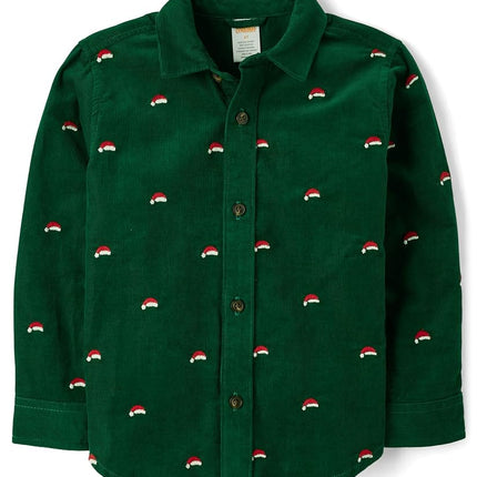 Gymboree Boys' and Toddler Long Sleeve Button Up Shirts, Noble Forest, 18-24 Months