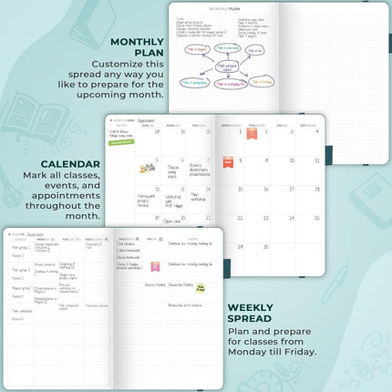 Clever Fox Teacher Planner – School Year Planner with Calendars & Lesson Plans – Teacher Plan Book for Classroom & Homeschool Organization - Undated, 7x10″, Hardcover (Aquamarine)