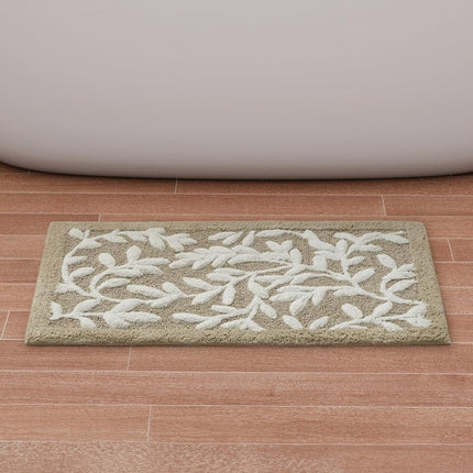 Madison Park Serene 100% Cotton Tufted Bathroom Rug - High & Low Tufting Floral Leaf Design, Quality Luxurious Plush Medium Pile Bath Mat Absorbent, Quick Dry, Shower Room D�cor, 21x34 Taupe