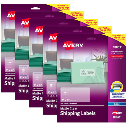 Avery Matte Clear Shipping Labels, Sure Feed Techn