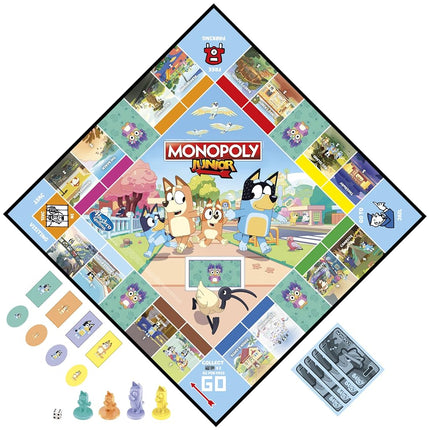 Hasbro Gaming Monopoly Junior: Bluey Edition Board Game for Kids Ages 5+, Play as Bluey, Bingo, Mum, and Dad, Features Artwork from The Animated Series (Amazon Exclusive)