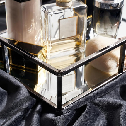 PuTwo Mirror, Smoky Black, Metal, Jewelry, Decorative, Glass, Perfume Organizer, Vanity Trays for Bathroom, Counter, 1272 inch