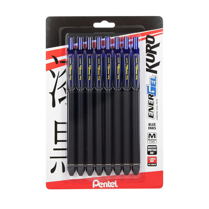 EnerGel Kuro Liquid Gel Pen, (0.7mm) Medium line, Blue Ink, 8 Pack
