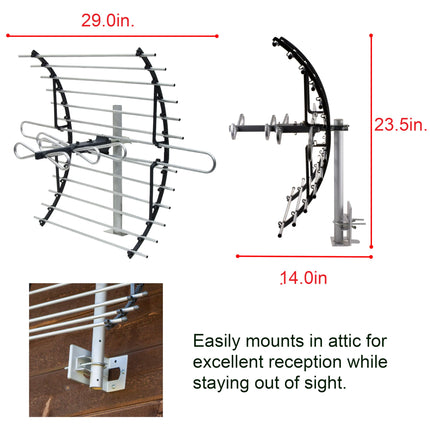 GE Attic Mount TV Antenna, Long Range Antenna, Supports 4K 1080P Digital HDTV VHF UHF, Indoor Directional Antenna, Mounting Pole Included, Out of Sight Compact Design, 33692
