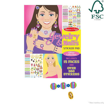 Melissa & Doug Jewelry and Nails Glitter Sticker Pad - 360+ Stickers, 15 Faces